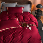 Karine Royal Burgundy Modern Stripe Border Egyptian Cotton Bedding Set