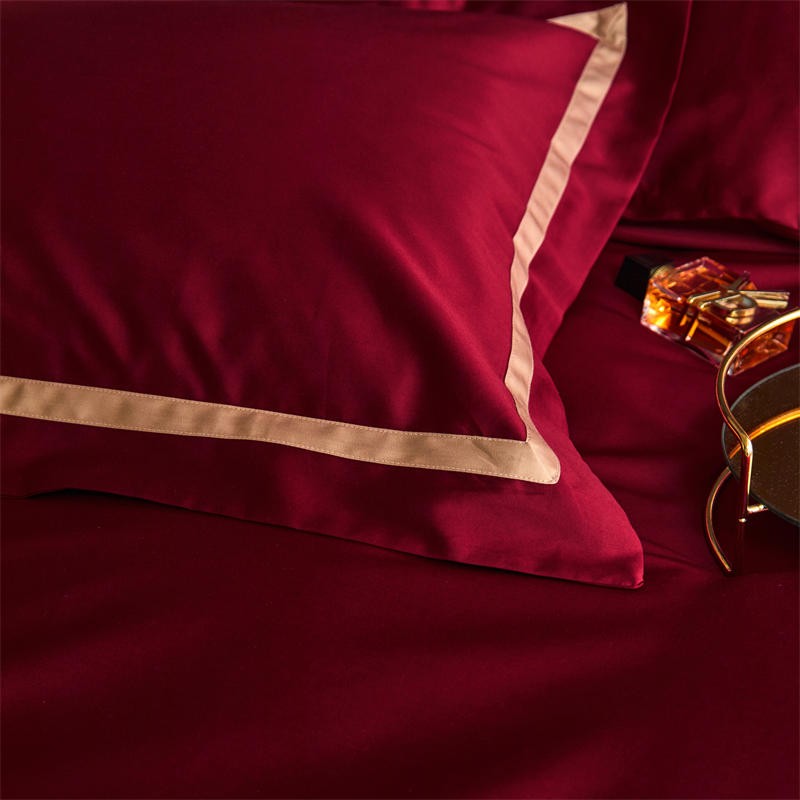 Karine Royal Burgundy Modern Stripe Border Egyptian Cotton Bedding Set