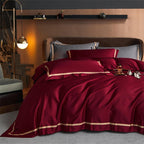 Karine Royal Burgundy Modern Stripe Border Egyptian Cotton Bedding Set
