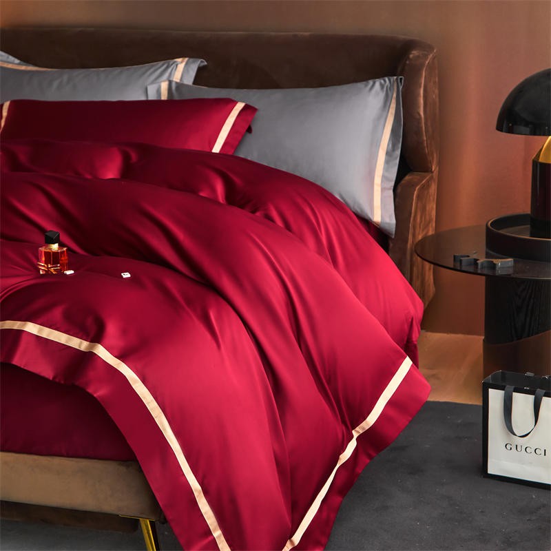 Karine Royal Burgundy Modern Stripe Border Egyptian Cotton Bedding Set