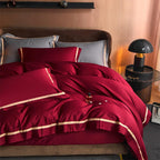 Karine Royal Burgundy Modern Stripe Border Egyptian Cotton Bedding Set