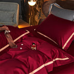 Karine Royal Burgundy Modern Stripe Border Egyptian Cotton Bedding Set