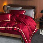 Karine Royal Burgundy Modern Stripe Border Egyptian Cotton Bedding Set