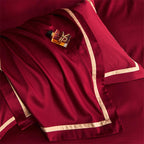 Karine Royal Burgundy Modern Stripe Border Egyptian Cotton Bedding Set