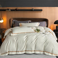 Karine Alabaster Ivory Modern Stripe Border Egyptian Cotton Bedding Set