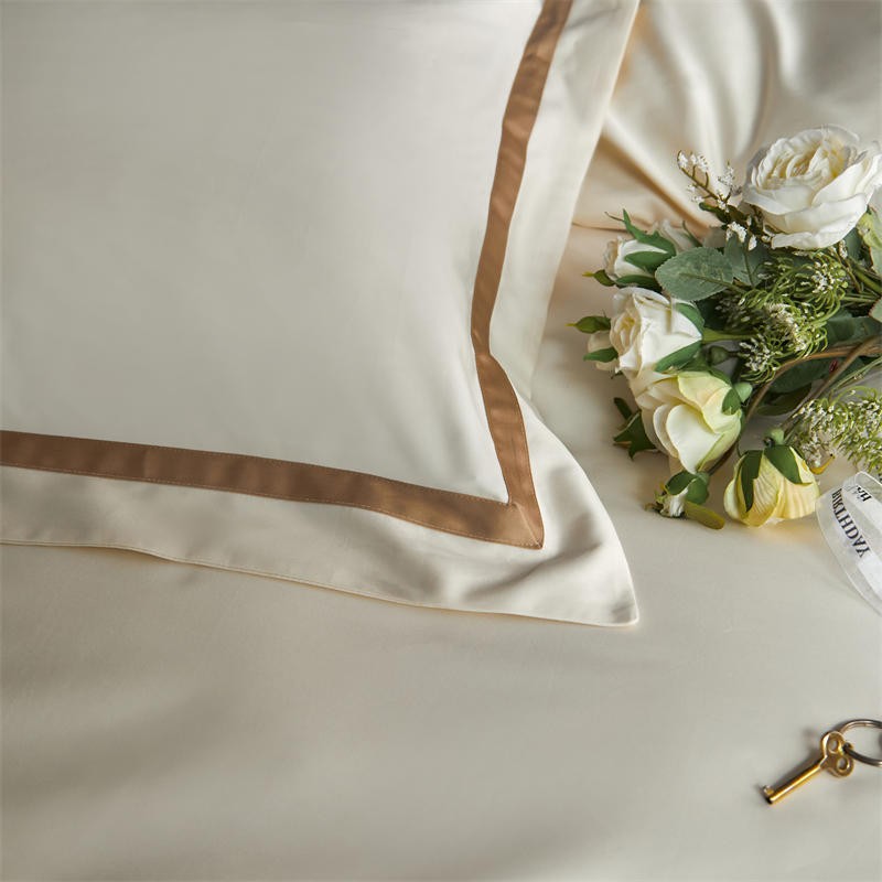 Karine Alabaster Ivory Modern Stripe Border Egyptian Cotton Bedding Set