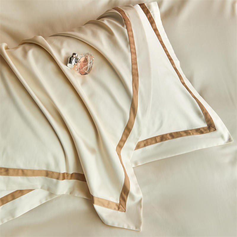 Karine Alabaster Ivory Modern Stripe Border Egyptian Cotton Bedding Set