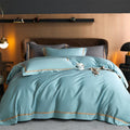 Karine Seafoam Blue Modern Stripe Border Egyptian Cotton Bedding Set