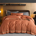 Karine Desert Terracotta Modern Stripe Border Egyptian Cotton Bedding Set