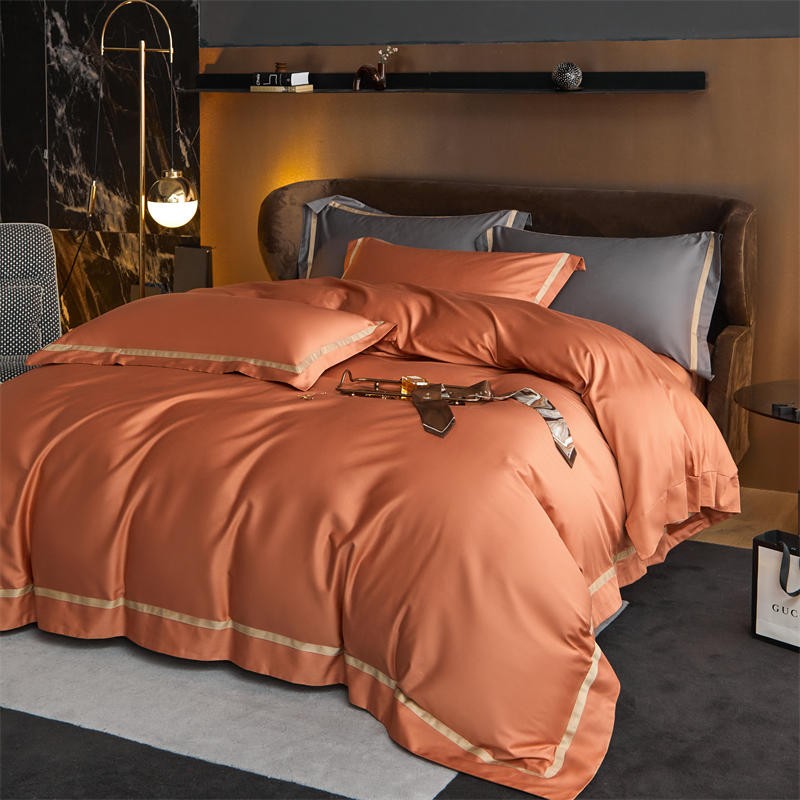 Karine Desert Terracotta Modern Stripe Border Egyptian Cotton Bedding Set