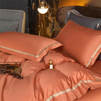 Karine Desert Terracotta Modern Stripe Border Egyptian Cotton Bedding Set