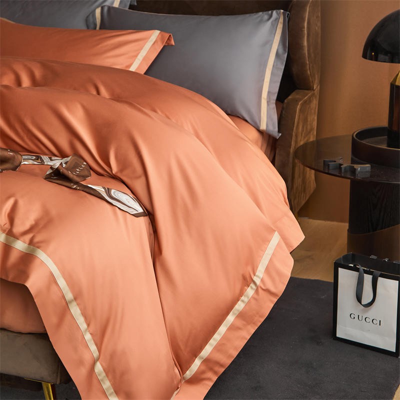 Karine Desert Terracotta Modern Stripe Border Egyptian Cotton Bedding Set