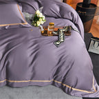Karine Smoky Lavender Modern Stripe Border Egyptian Cotton Bedding Set