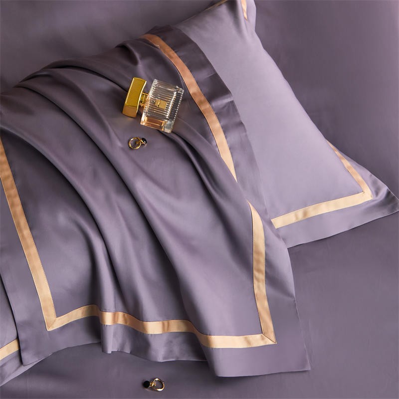 Karine Smoky Lavender Modern Stripe Border Egyptian Cotton Bedding Set