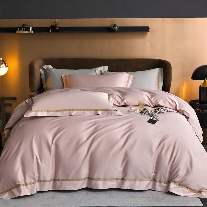 Karine Pink Pearl Modern Stripe Border Egyptian Cotton Bedding Set