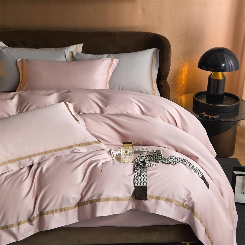 Karine Pink Pearl Modern Stripe Border Egyptian Cotton Bedding Set