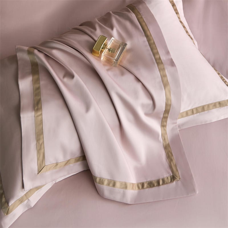 Karine Pink Pearl Modern Stripe Border Egyptian Cotton Bedding Set
