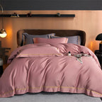 Karine Dusty Rose Modern Stripe Border Egyptian Cotton Bedding Set