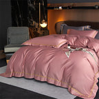 Karine Dusty Rose Modern Stripe Border Egyptian Cotton Bedding Set