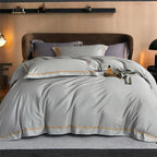 Karine Silver Charm Modern Stripe Border Egyptian Cotton Bedding Set