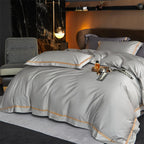 Karine Silver Charm Modern Stripe Border Egyptian Cotton Bedding Set