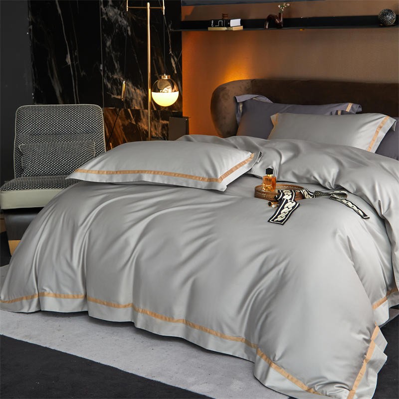 Karine Silver Charm Modern Stripe Border Egyptian Cotton Bedding Set