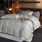 Karine Silver Charm Modern Stripe Border Egyptian Cotton Bedding Set