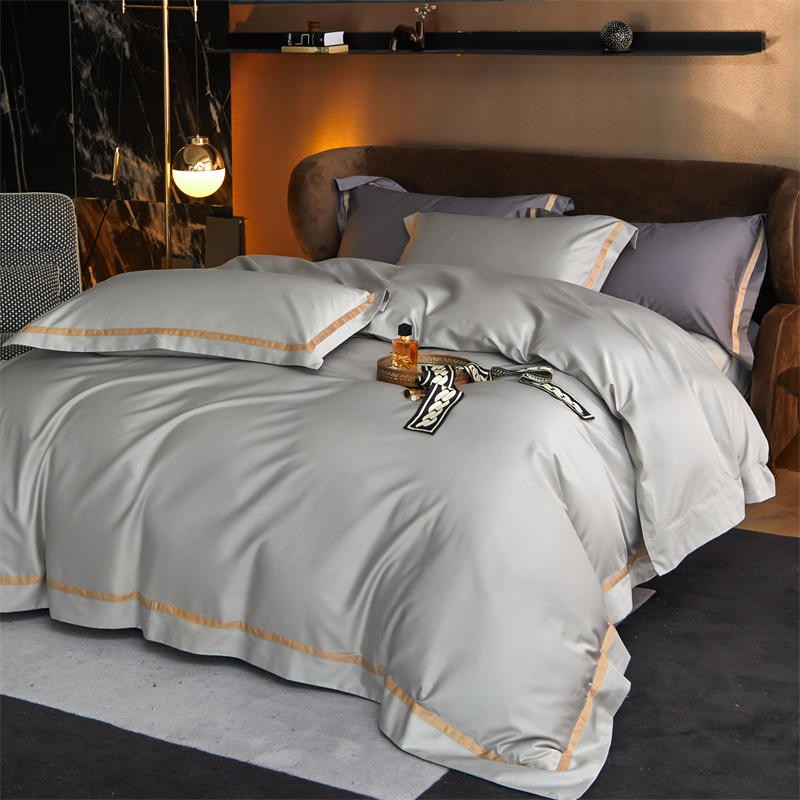 Karine Silver Charm Modern Stripe Border Egyptian Cotton Bedding Set