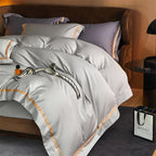 Karine Silver Charm Modern Stripe Border Egyptian Cotton Bedding Set