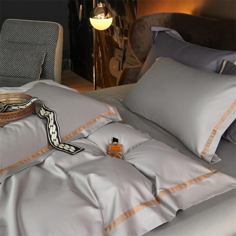 Karine Silver Charm Modern Stripe Border Egyptian Cotton Bedding Set