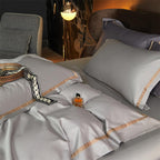 Karine Silver Charm Modern Stripe Border Egyptian Cotton Bedding Set