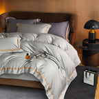 Karine Silver Charm Modern Stripe Border Egyptian Cotton Bedding Set