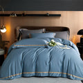 Karine Brittany Blue Modern Stripe Border Egyptian Cotton Bedding Set