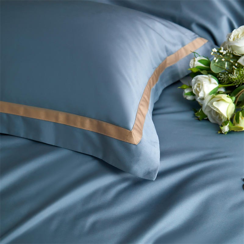 Karine Brittany Blue Modern Stripe Border Egyptian Cotton Bedding Set
