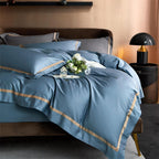 Karine Brittany Blue Modern Stripe Border Egyptian Cotton Bedding Set