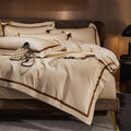 Brisa Dark Vanilla Contrasting Hotel Stripe Bedding Set
