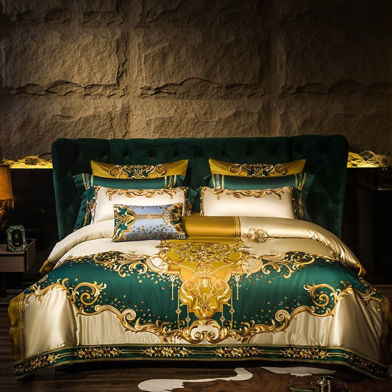 Rosalee Royal Embroidered Egyptian Cotton Satin Bedding Set