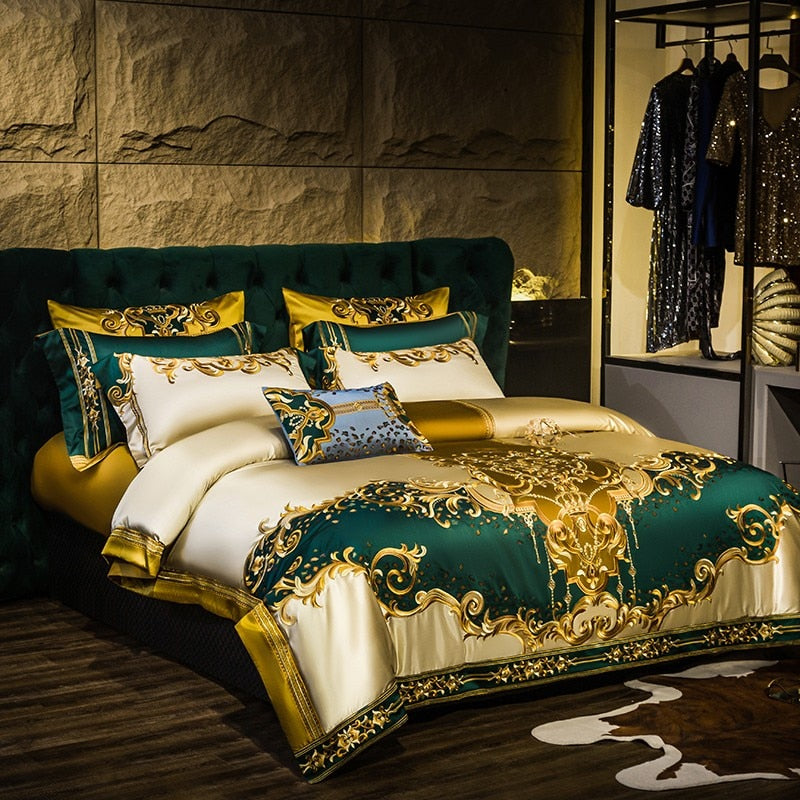 Rosalee Royal Embroidered Egyptian Cotton Satin Bedding Set
