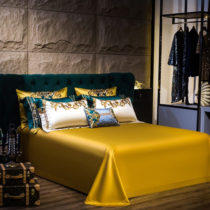Rosalee Royal Embroidered Egyptian Cotton Satin Bedding Set