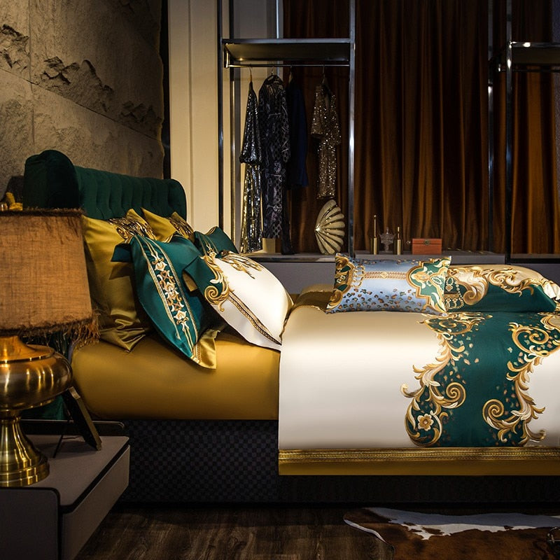 Rosalee Royal Embroidered Egyptian Cotton Satin Bedding Set