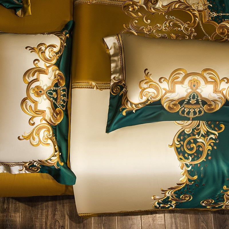 Rosalee Royal Embroidered Egyptian Cotton Satin Bedding Set