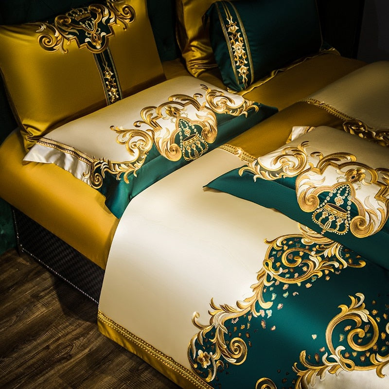 Rosalee Royal Embroidered Egyptian Cotton Satin Bedding Set