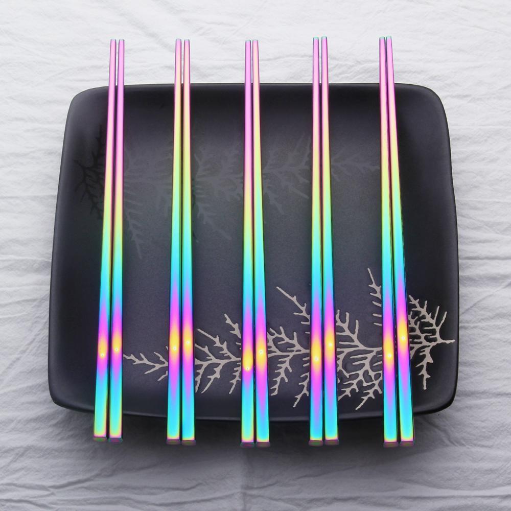 Irised Rainbow Chopsticks Stainless Steel Cutlery Set