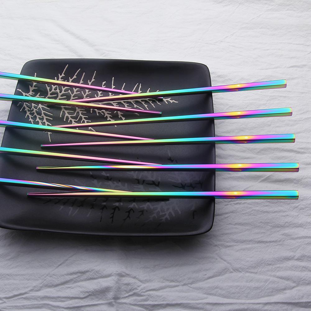 Irised Rainbow Chopsticks Stainless Steel Cutlery Set