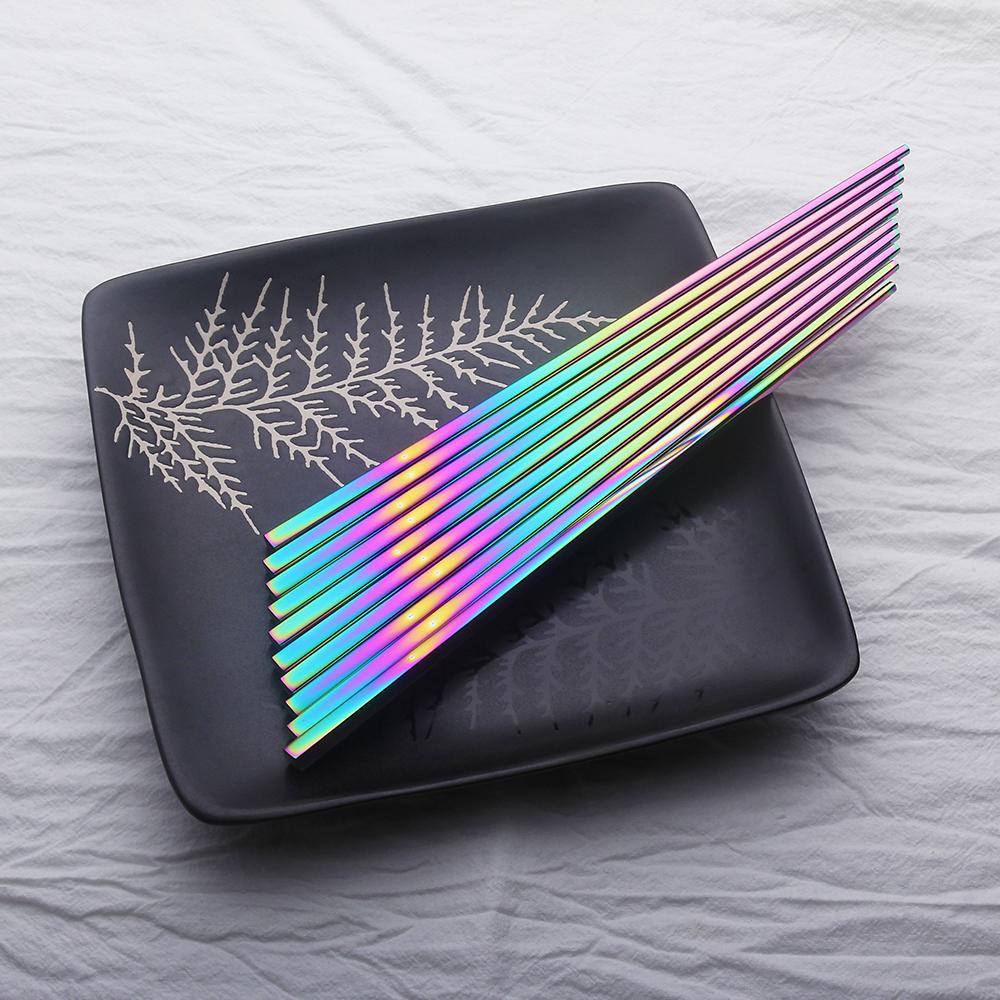 Irised Rainbow Chopsticks Stainless Steel Cutlery Set