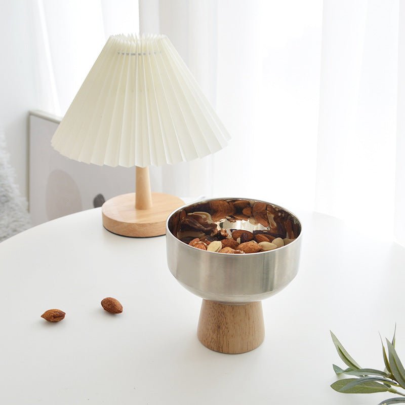 Round Stainless Tray with Solid Wood Base