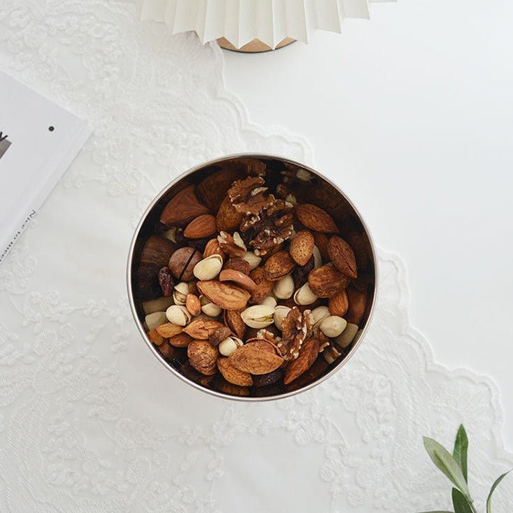 Round Stainless Tray with Solid Wood Base