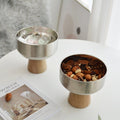 Round Stainless Tray with Solid Wood Base