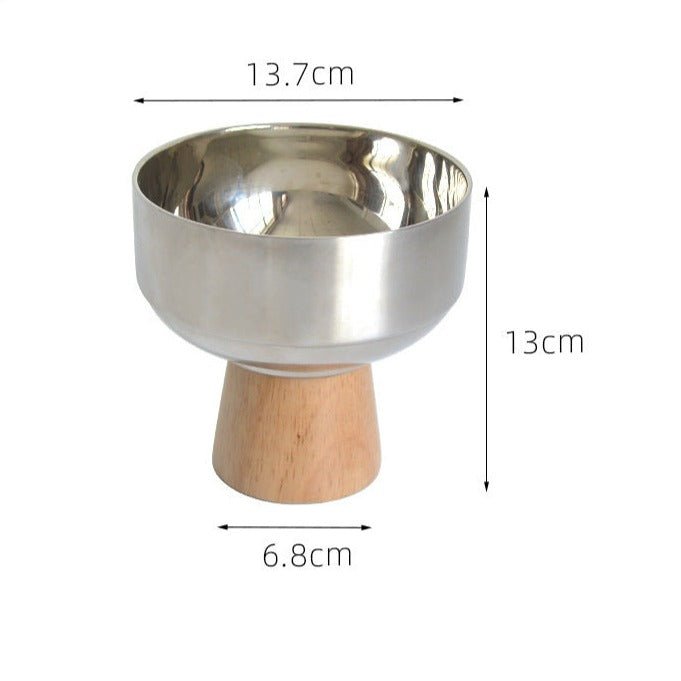 Round Stainless Tray with Solid Wood Base