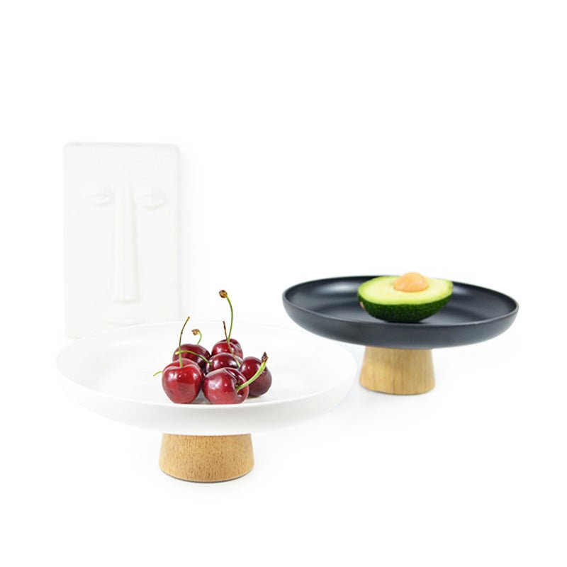 Round Tray with Solid Wood Base